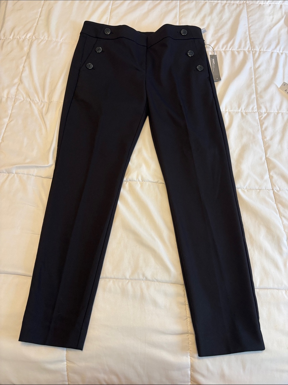 LOFT Black Slim Straight Trousers with Button Accents